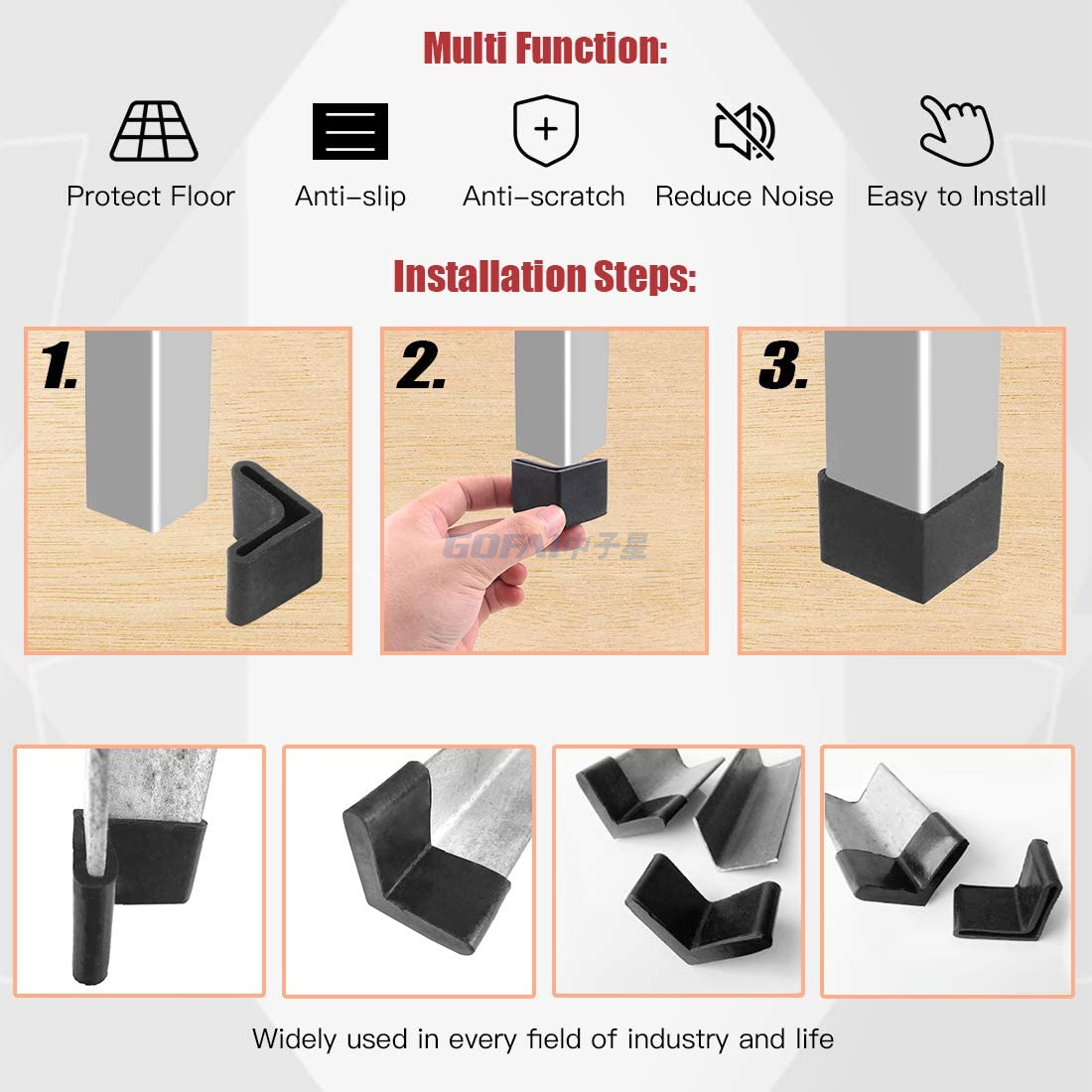 L-Form-Möbel-Winkel-Anti-Rutsch-Dreieck-Gummi-Fußpolster-Beinabdeckungen für Metallbeine